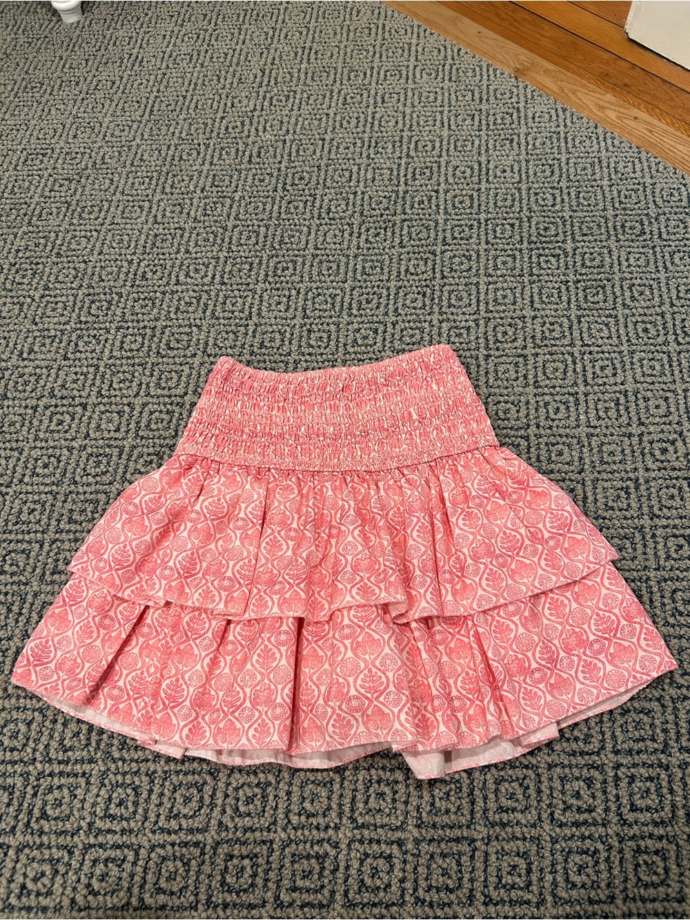 Smocked Waist Pink Tiered Ruffle Skirt